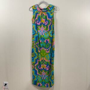 Vintage 60s 70s Keone Sportwear Hawaii Print Sleeveless Maxi Dress Retro Mod 8